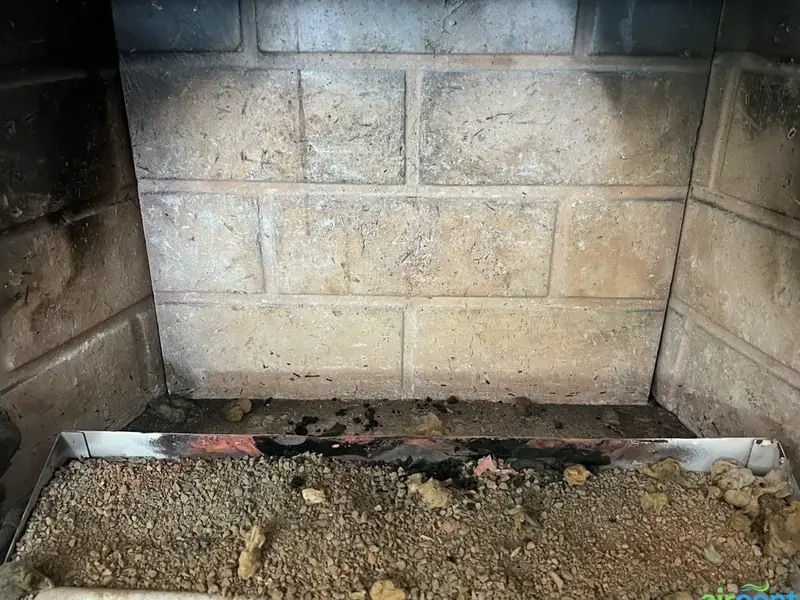 Before chimney sweep & repair in Austin TX - Firebox Interior