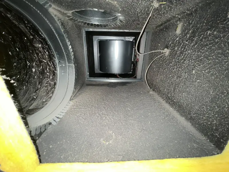 Before: dirty plenum box with dust buildup