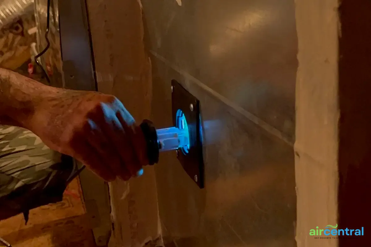 UV light positioned near evaporator coil