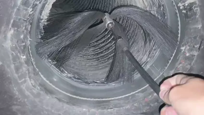 Rotary brush cleaning inside air duct